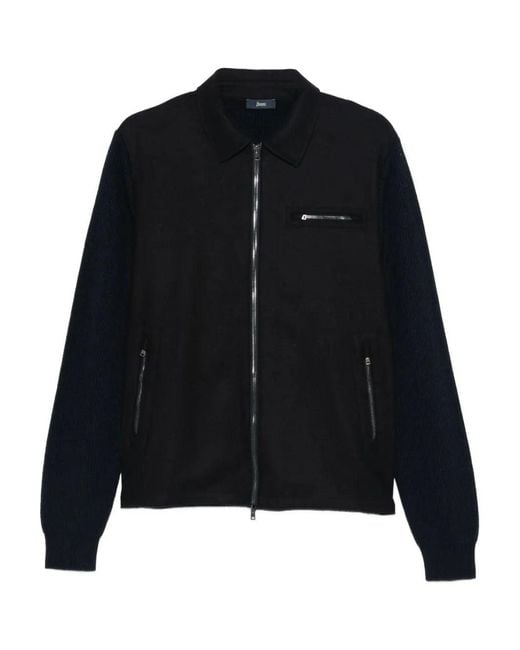 Herno Black Zip-Up Collared Jacket for men