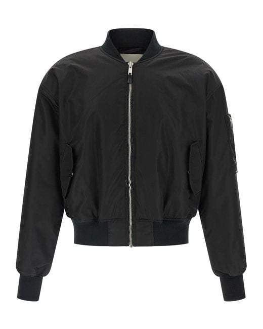 Women's Black Nylon Bomber Jacket Puffer Jackets