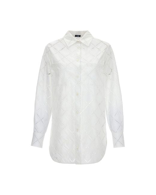 Kiton White Camicia Cotone Traforato