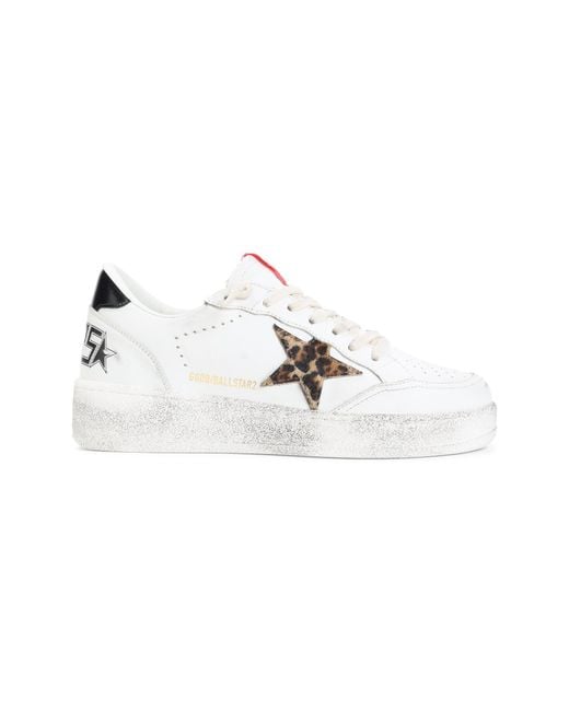 Golden Goose Deluxe Brand White Ball Star Sneakers With Leopard Pony Star