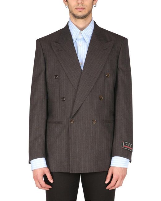 Gucci Gray Double-Breasted Wool Jacket for men