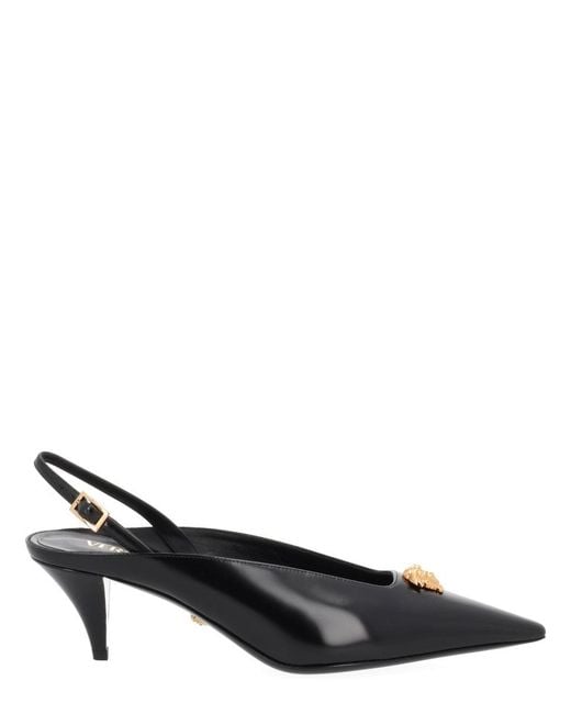Versace Black Leather Slingback With Medium Heel