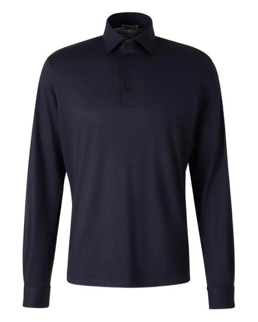 Herno Blue Wool Polo Shirt With Long Slevees for men