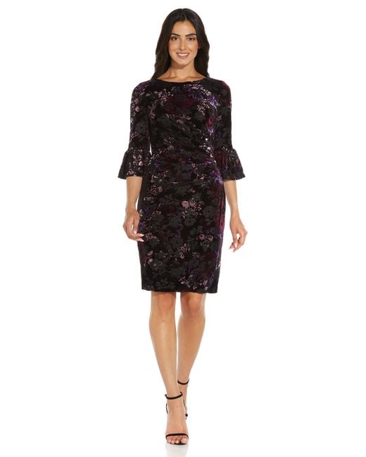 Adrianna Papell Printed Velvet Burnout Sheath Dress In Black Lyst 3747