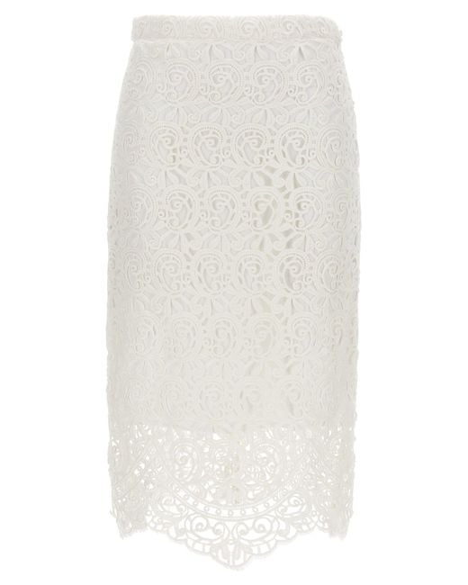 Burberry White Lace Midi Skirt