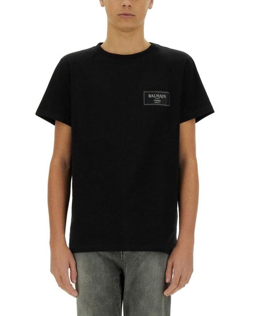 Balmain Black T-Shirt With Logo Patch for men