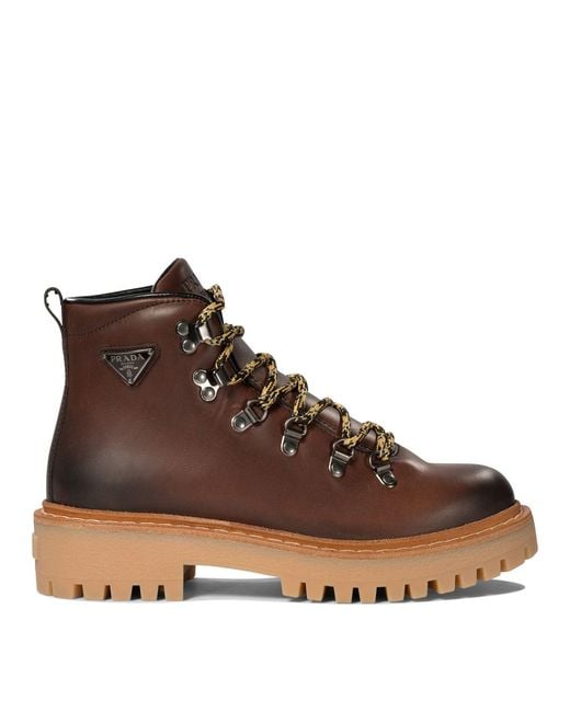 Prada Brown Leather Laced Booties