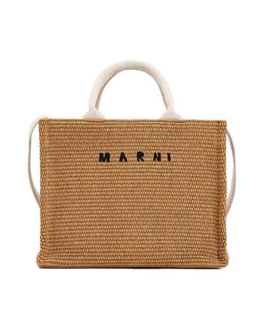 Marni Brown Chic Raffia Tote Handbag