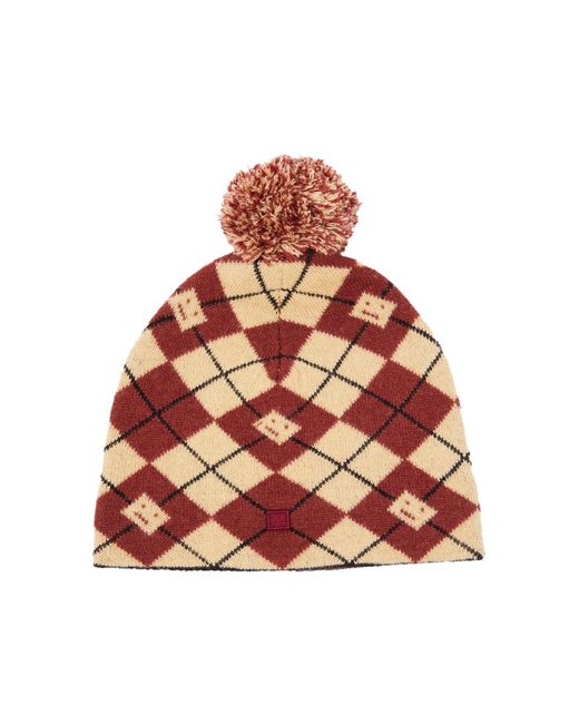 Acne Red Argyle Face Wool Blend Beanie for men
