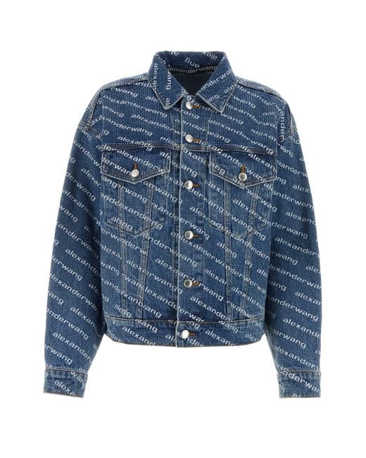 Alexander Wang Blue Game Denim Jacket White Logo Print