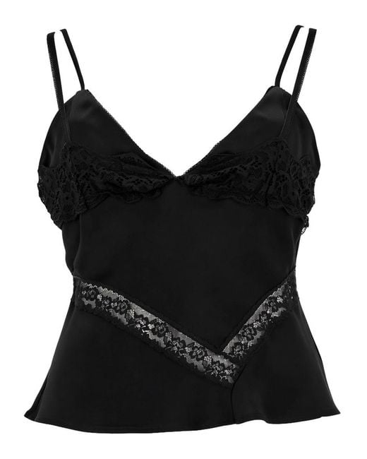 MSGM Black Lace V Neck Top