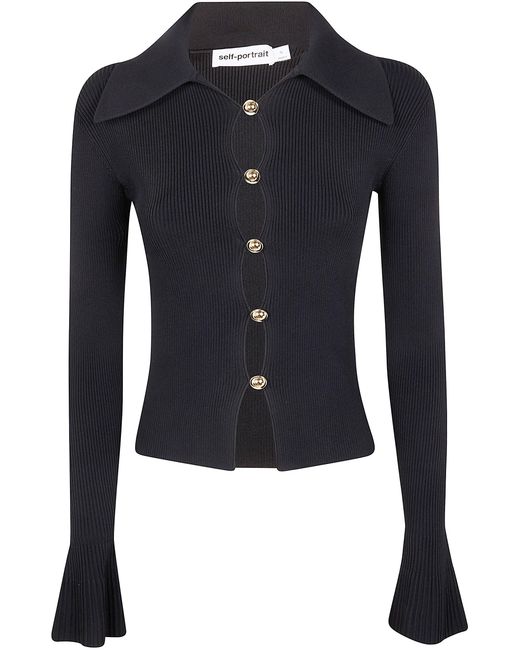 Self-Portrait Blue Button Down Knit Top