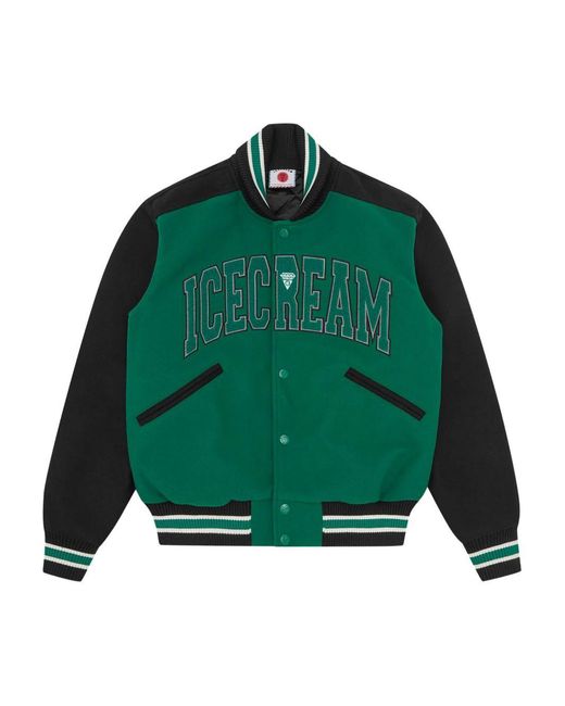 BBCICECREAM Green College Varsity Jacket for men