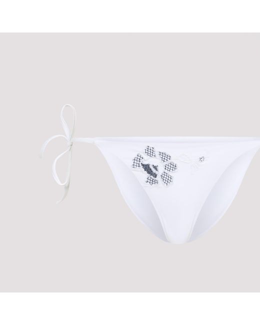 Ermanno Scervino White Bikini A Triangolo Con Stampa Animalier Zebrata E Pizzo Rebrodè
