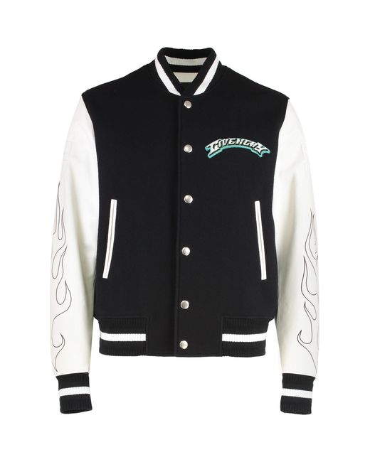 Men's Black Wool And Leather Bomber Jacket