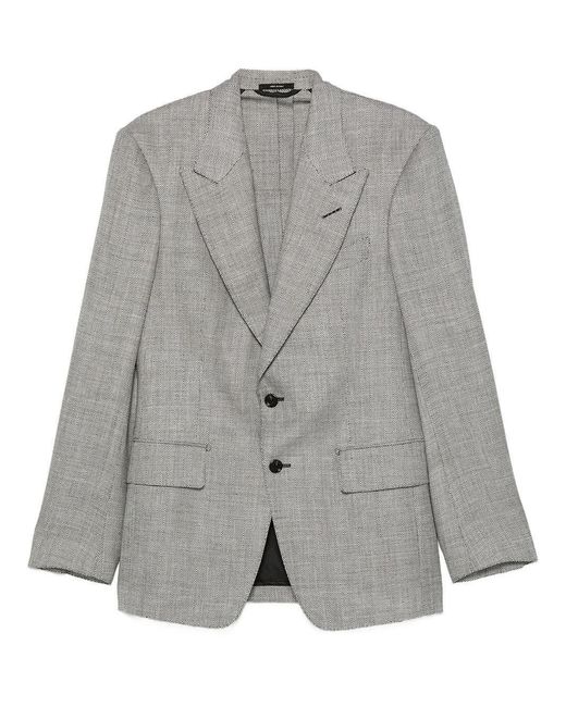 Tom Ford Gray Herringbone-Pattern Wool Blend Blazer for men