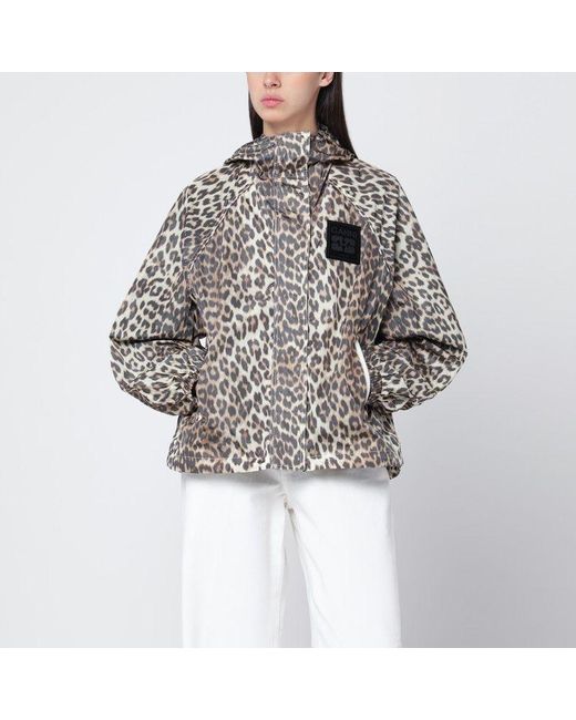Ganni Brown Jacket With Leopard Prin