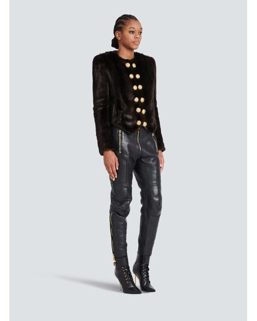 Balmain Gray Leather Pants