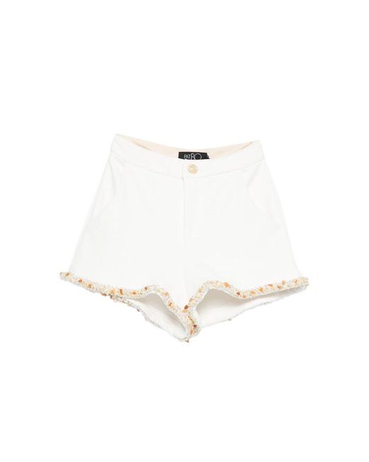 PATBO White Short With Beaded Trim And Scalloped Hem