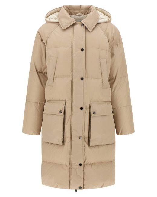 Brunello Cucinelli Natural 'Shiny Zipper Pull' Down Jacket