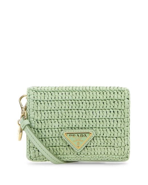Prada Green Pastel Raffia Card Holder