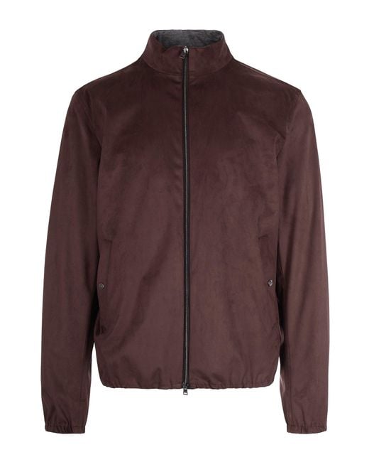 Herno Brown Suede-Texture Casual Jacket With High Collar for men