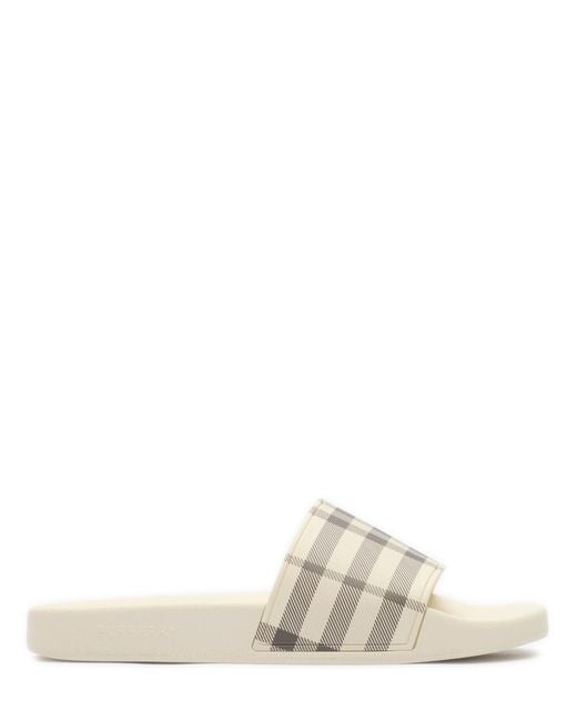 Burberry White Check Slides
