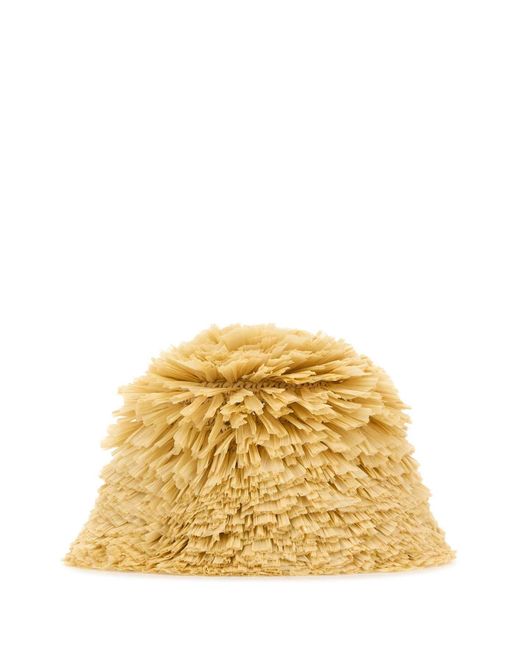 Prada Metallic Embellished Raffia Bucket Hat