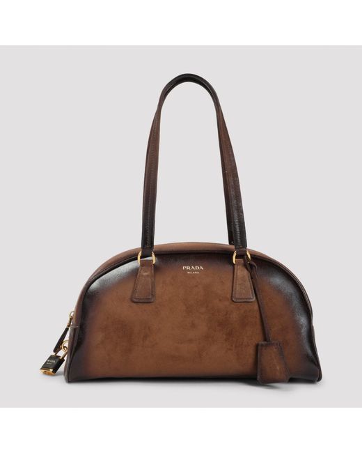 Prada Brown Bowling Medium Suede Bag