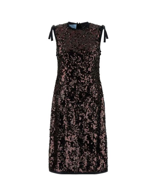 Prada Black Sequin Sleeveless Midi Dress
