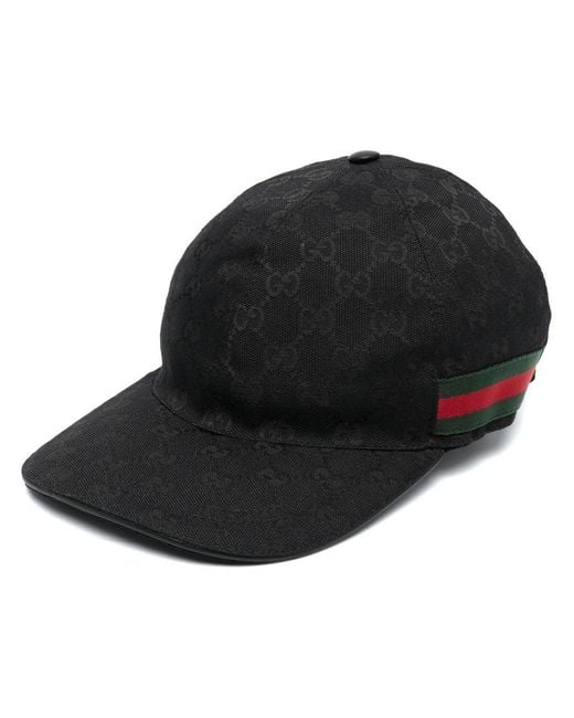 Gucci Black Monogram-Pattern Striped-Trim Woven Cap for men