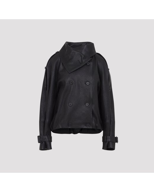 Acne Black Leather Bomber Jacket