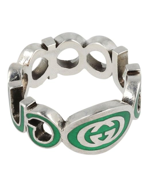 Women's Green Sterling Interlocking G Ring
