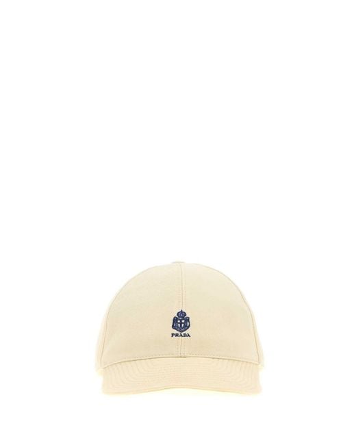 Prada Natural Cream Cotton Textured Baseball Cap for men