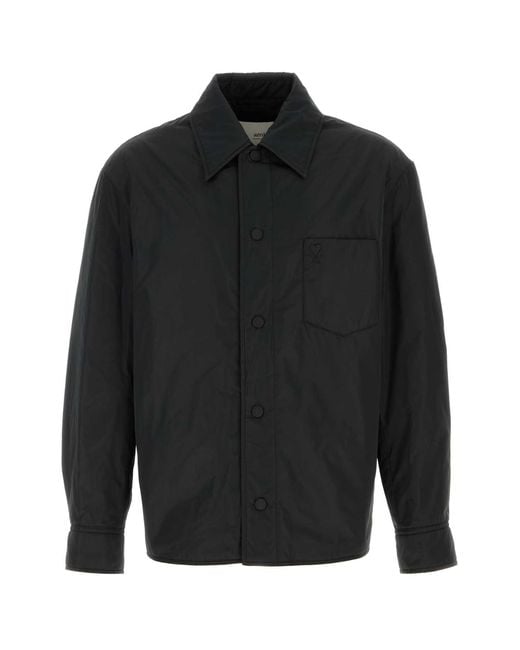 AMI Black Nylon Overshirt for men