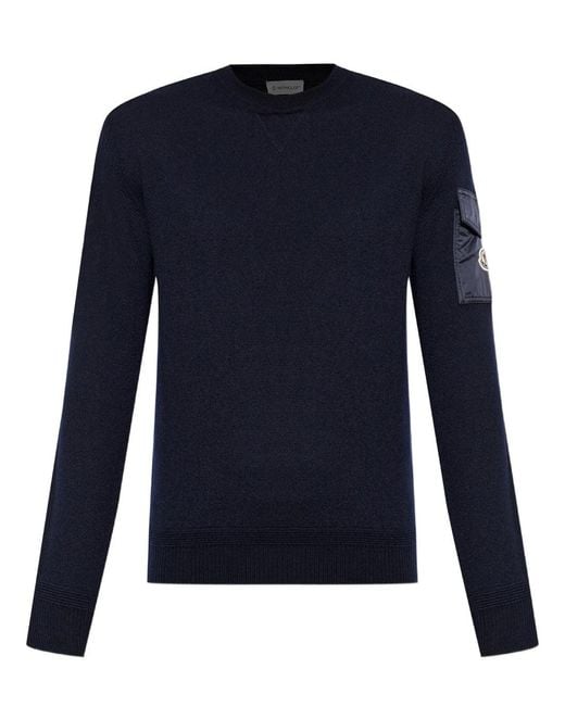 Moncler Blue Wool Jumper With Patch Pocket for men