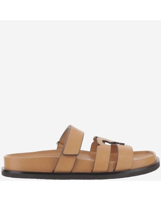 Women's Brown Leather Slide Sandals