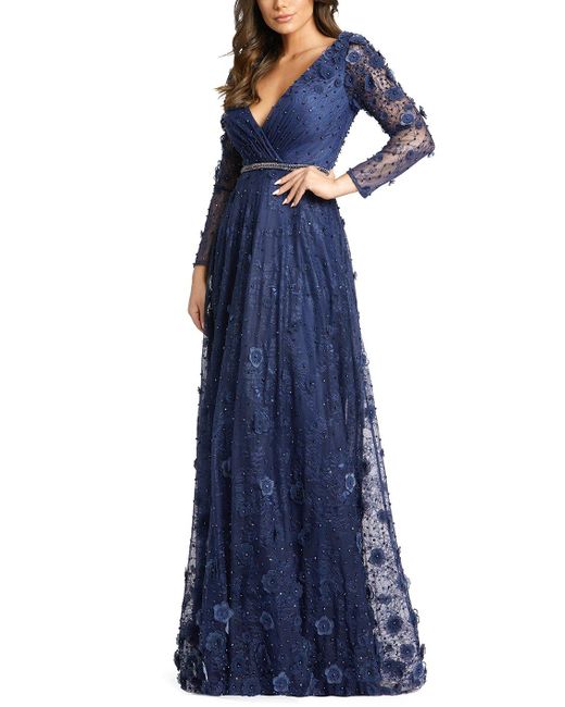 Mac Duggal Synthetic Embellished V-neck Gown in Midnight (Blue) - Lyst
