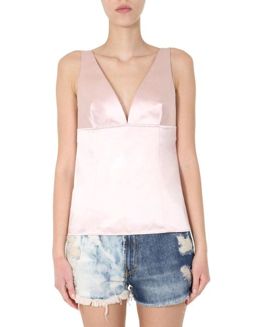 Givenchy White Satin V-neck Top