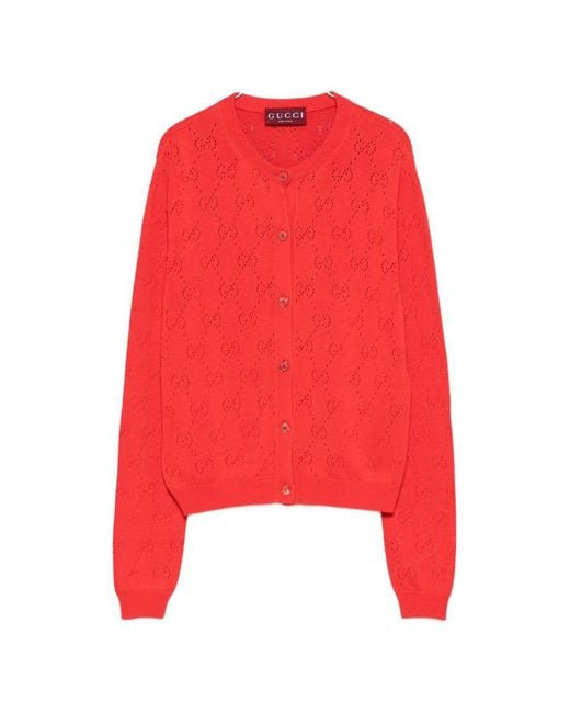 Gucci Red Gg Cotton Cardigan