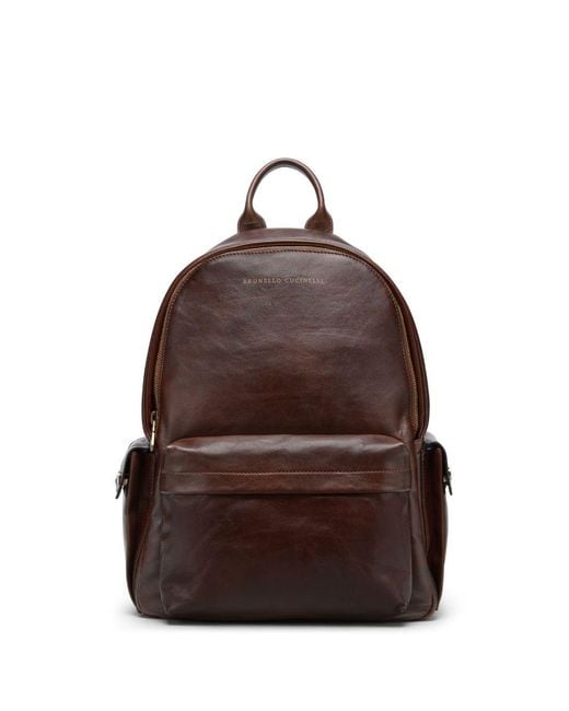 Brunello Cucinelli Brown Leather Backpack for men