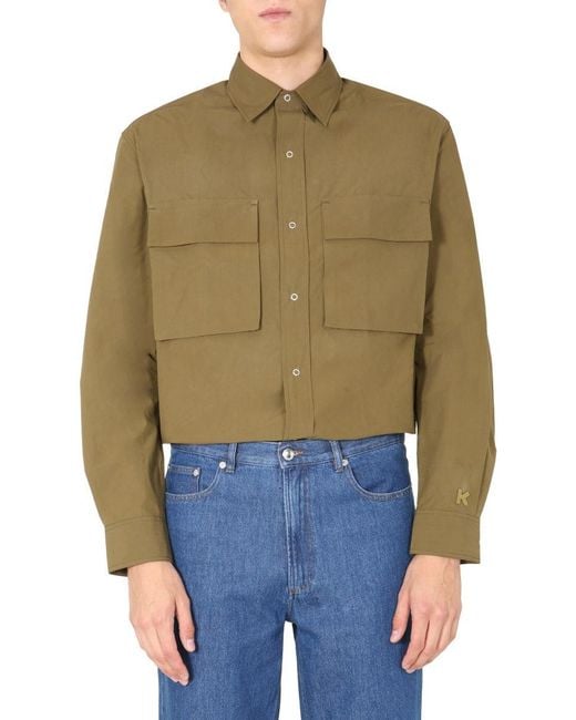 KENZO Green Solid Overshirt for men