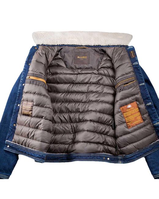 Moorer Blue Denim Jacket With Shearling Collar for men