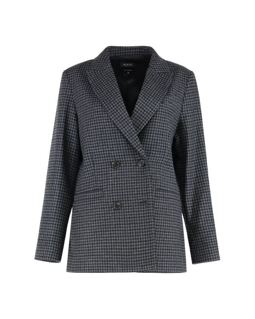 A.P.C. Black Double Breasted Blazer Wool Blazers