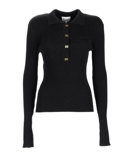 Women's Black Wool Polo