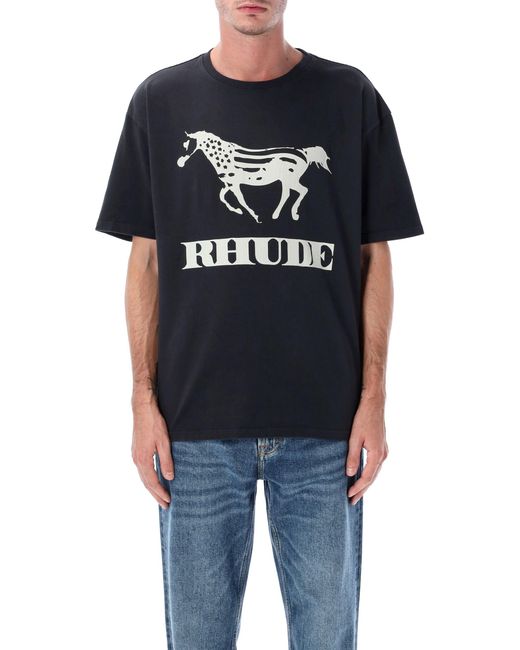 Rhude Blue Dinero Graphic Cotton T-Shirt for men