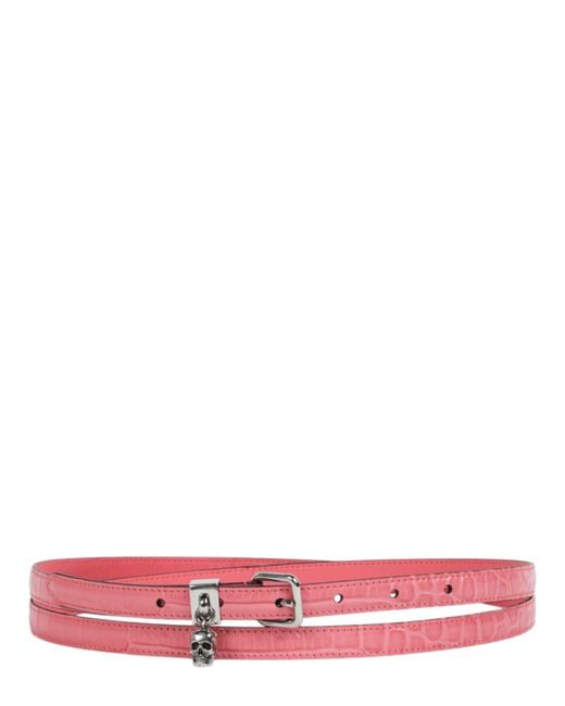 McQueen Pink Thin Double Wrap Skull Belt