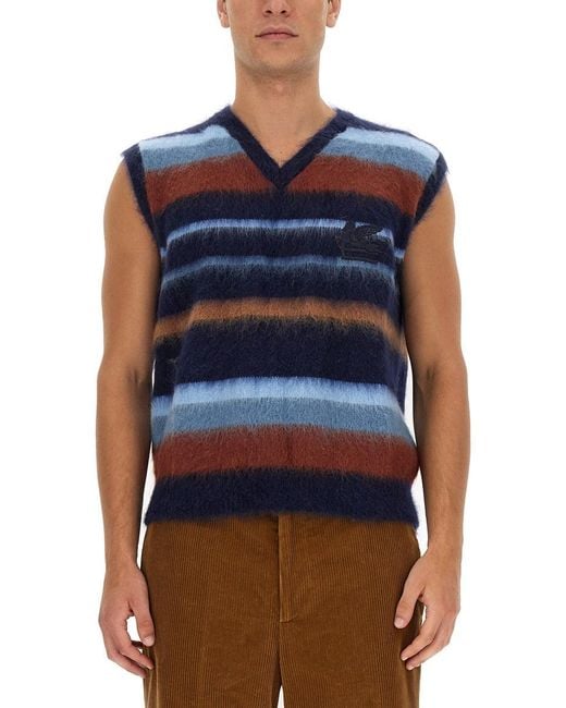 Etro Blue Vest With Stripe Pattern for men