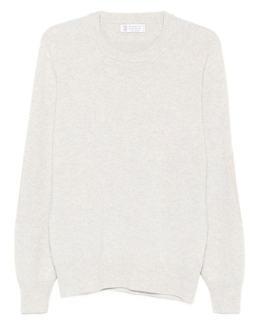 Brunello Cucinelli White Cashmere Pullover With Patch for men