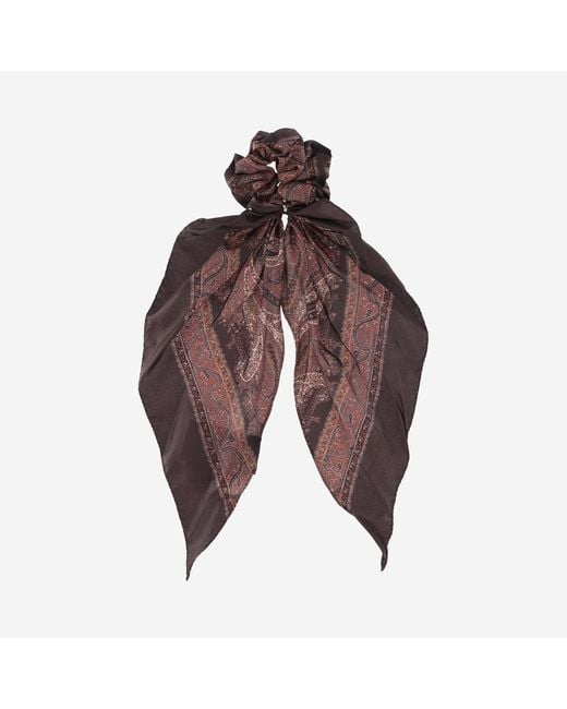 Saint Laurent Brown Silk Twill Cassandre Scrunchie